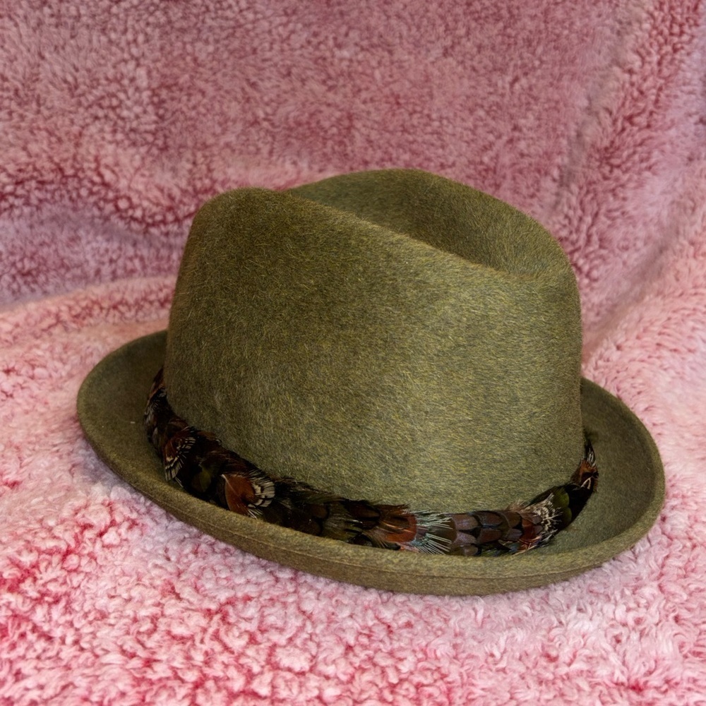 Vtg Dobbs Game Bird  Fedora Hat Feather Band Olive Green Size 7 1/4​​ - Picture 8 of 9